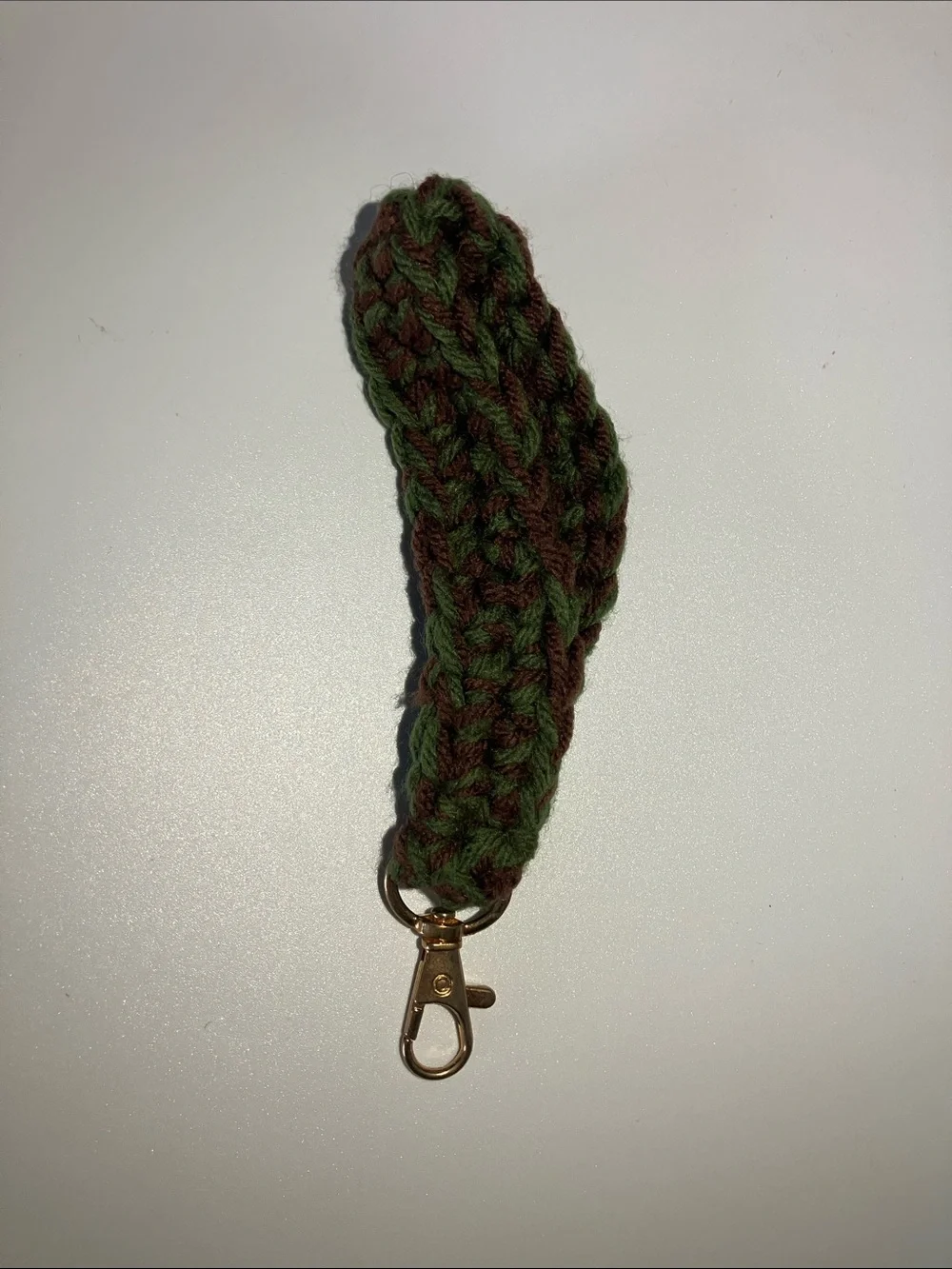 Handmade Green & Brown Crochet Keychain Wristlet Key Holder
